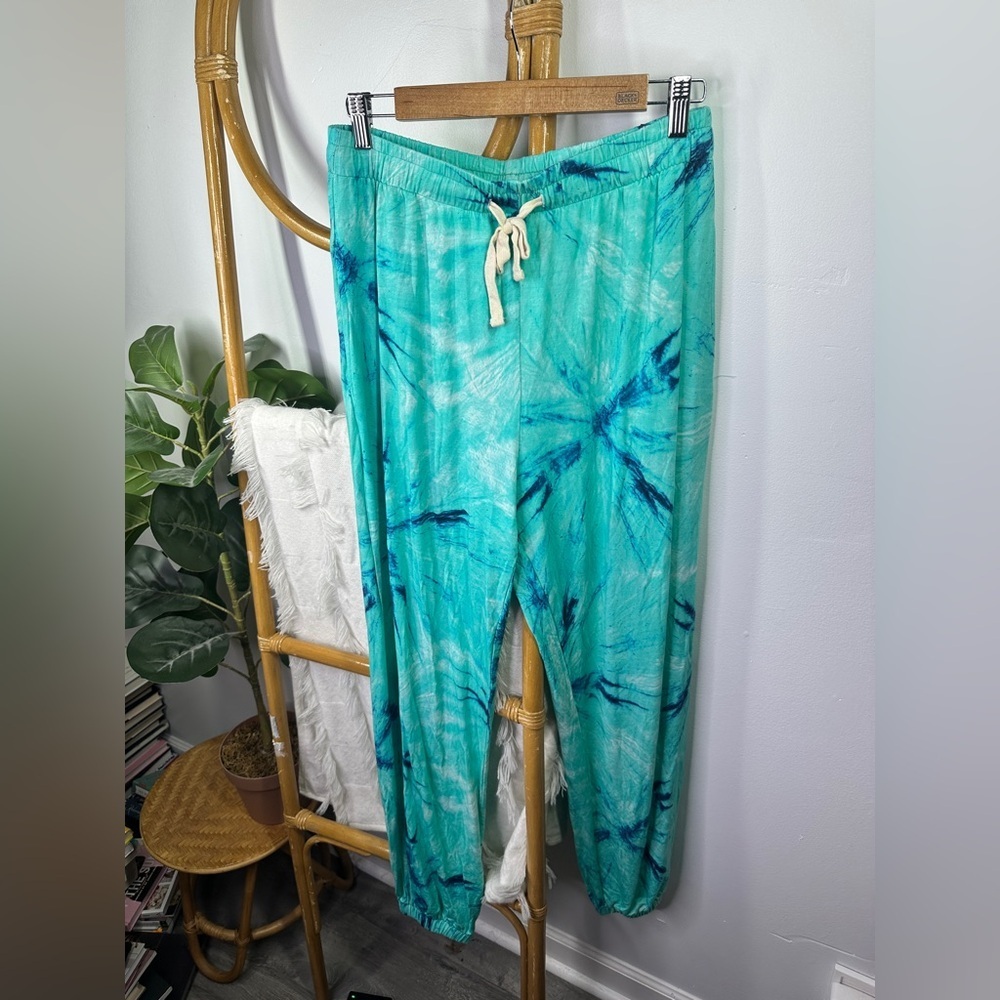 Stripe & Stare Blue Green Tie Dye Joggers sz L